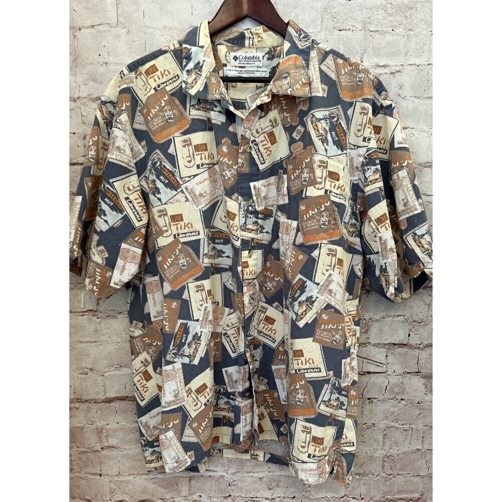 Vintage Columbia Hawaiian Shirt Mens Large Vacation Tiki Tropical Cotton